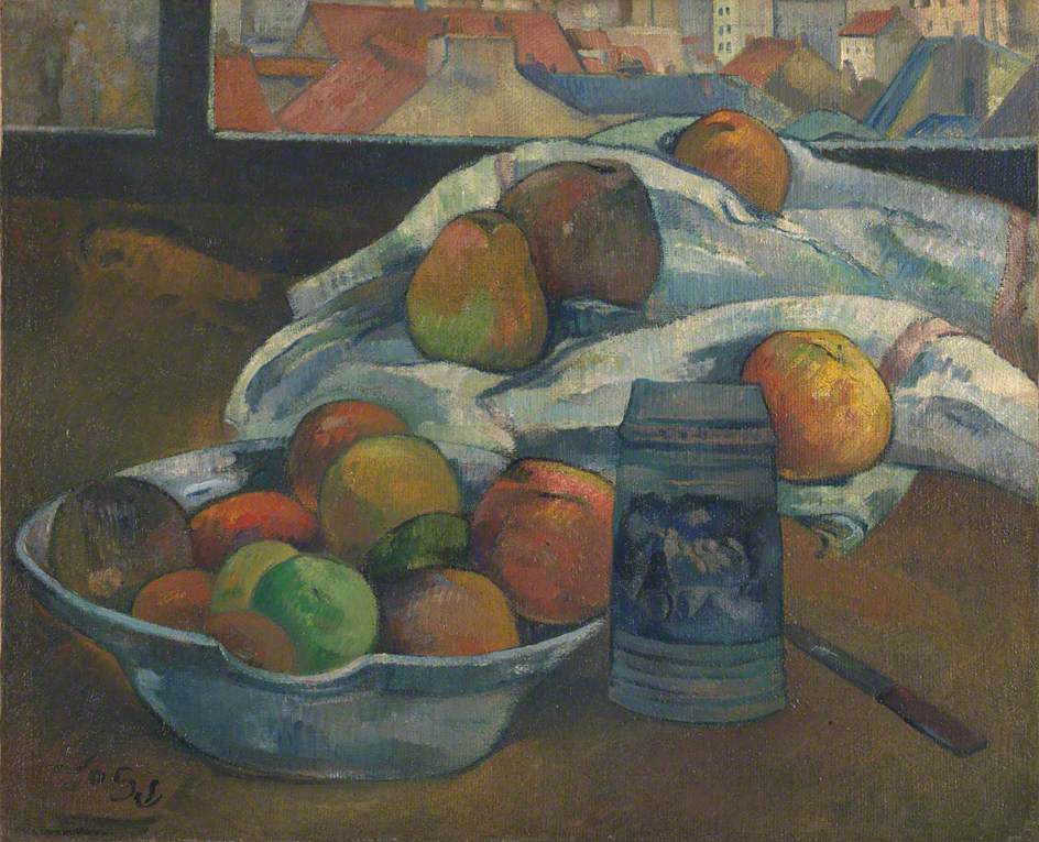 Gauguin 1890 Coupe de fruits et picher devant la fenètre