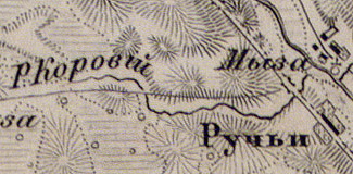 Деревня Ручьи на карте 1863 года