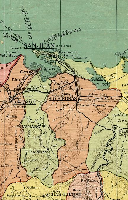 San Juan and Rio Piedras as separate municipalities on a 1915 map