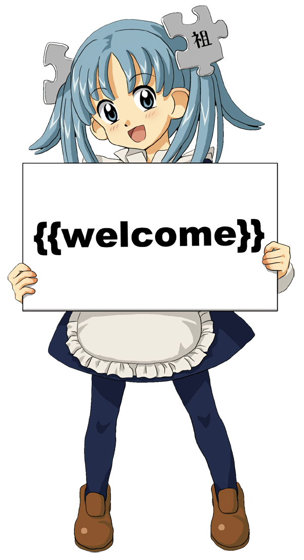 Wikipe-tan holding a welcome sign.png
