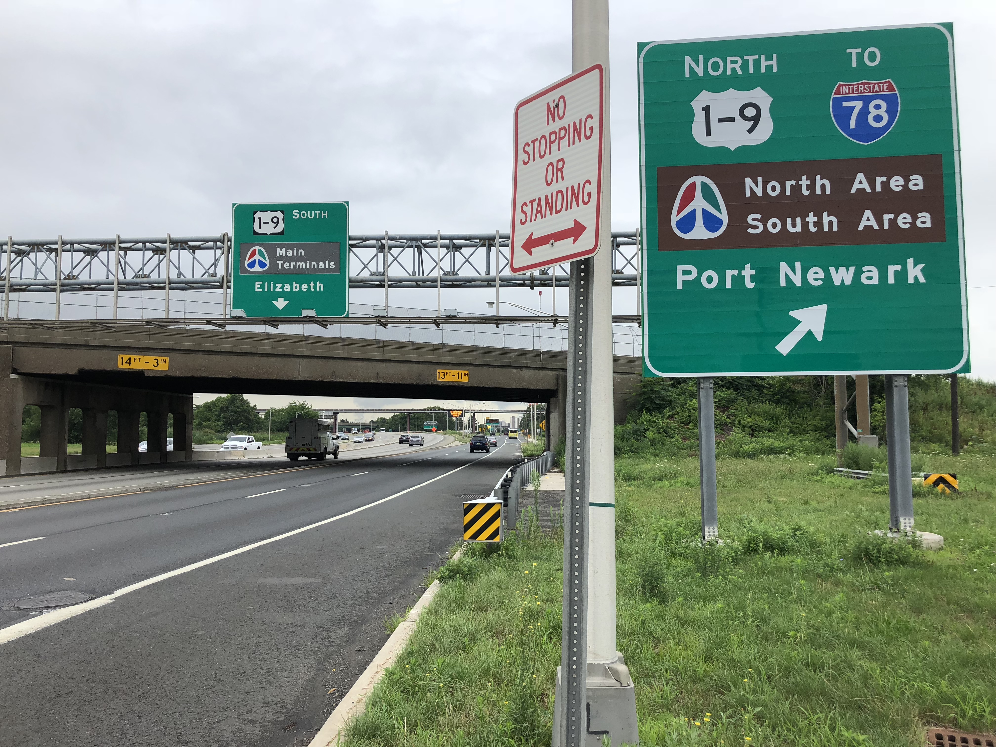 Area north. South area. Newark Highway 1&9 sign.