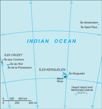 A Francia antarktiszi területek szigeteinek térképe