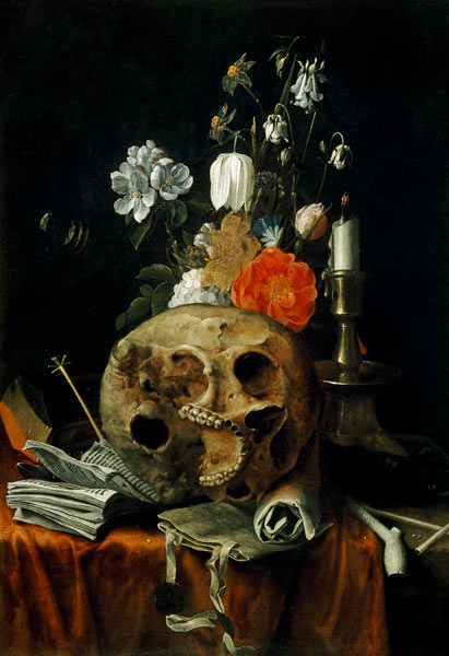 File:Hendrick Andriessen and Nicolaes van Verendael - Vanitas still life with a bunch of flowers, a candle, smoking implements and a skull.jpg