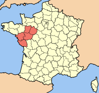 Карта Францыі з выдзеленым рэгіёнам Землі Луары