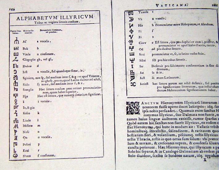 Pages from Angelo Rocca's ''Biblioteca Apostolica Vaticana'' describing [[Glagolitic script]]. (A. Rocca:  ''Biblioteca Apostolica Vaticana a Sixto V... translata'', Rome, 1591)