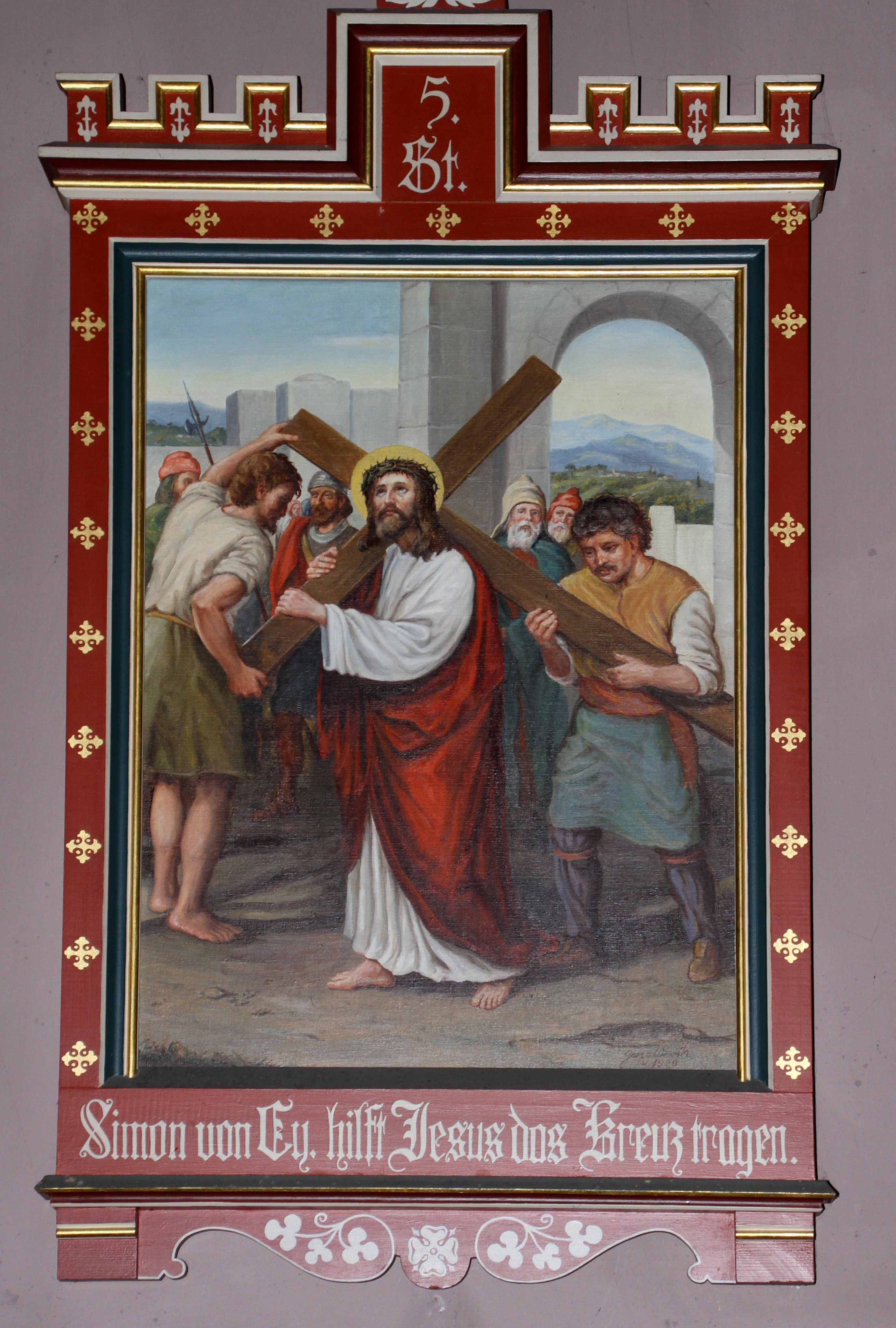 File Dreieichenkapelle Kreuzweg 05 Simon Von Cyrene Hilft Jesus Das Kreuz Tragen Gje Jpg Wikimedia Commons