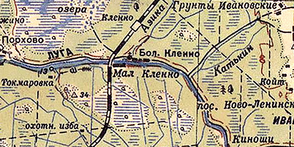 Станция Клённо на карте 1940 года