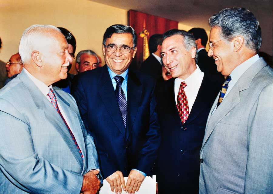 Lideranças do Congresso, ACM, Élcio Alvares, Michel Temer com o  presidente Fernando Henrique Cardoso.