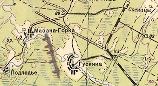 Деревня Мазана-Горка на карте 1940 года