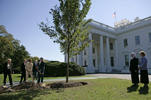 File:President George W. Bush and Laura Bush take part in the planting of three elm trees.jpg