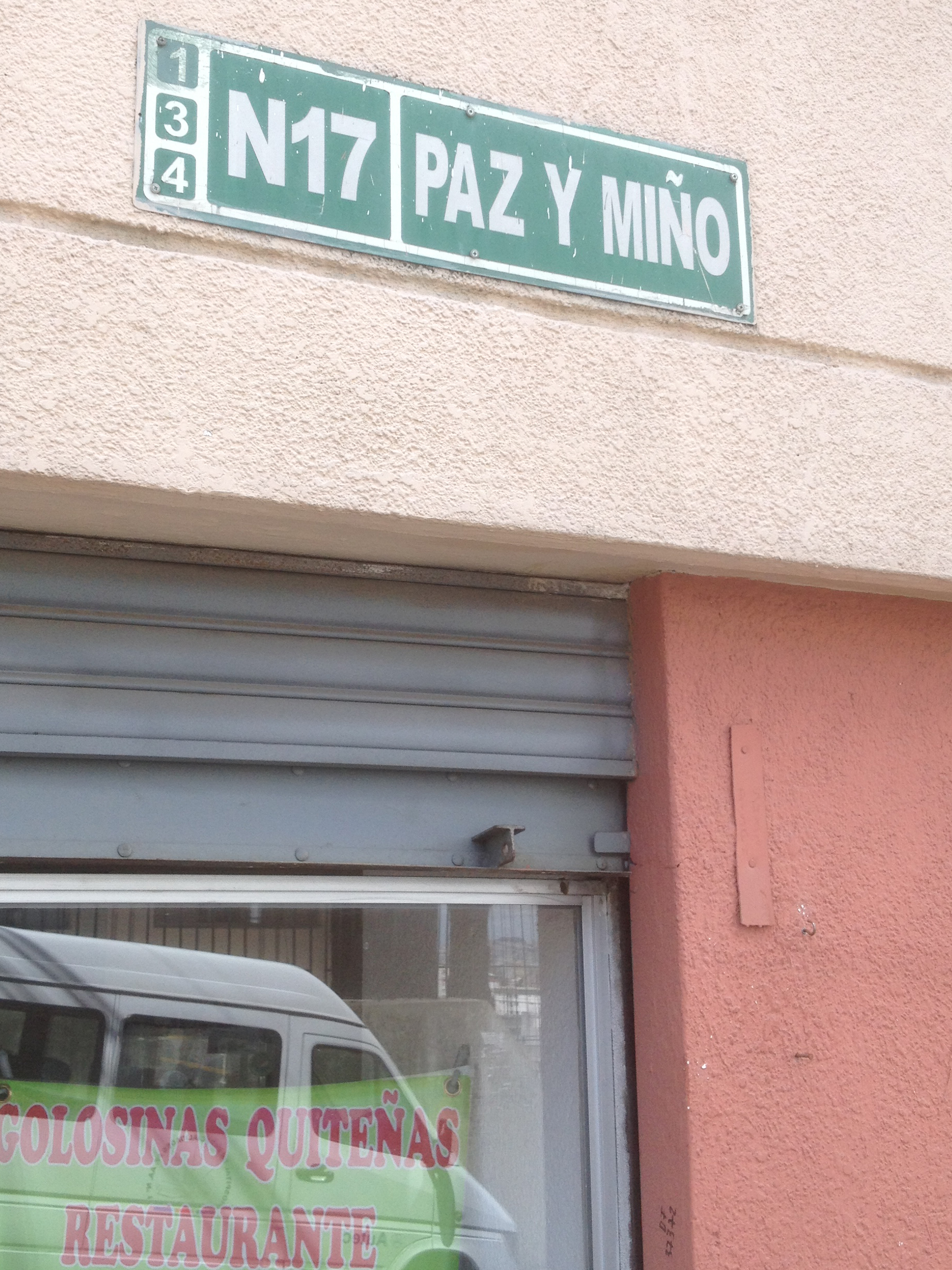 "Paz y Miño" street sign in Quito, Ecuador, in honour of Gen. Telmo Paz y  Miño.
