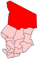 Map of Chad showing Borkou-Ennedi-Tibesti