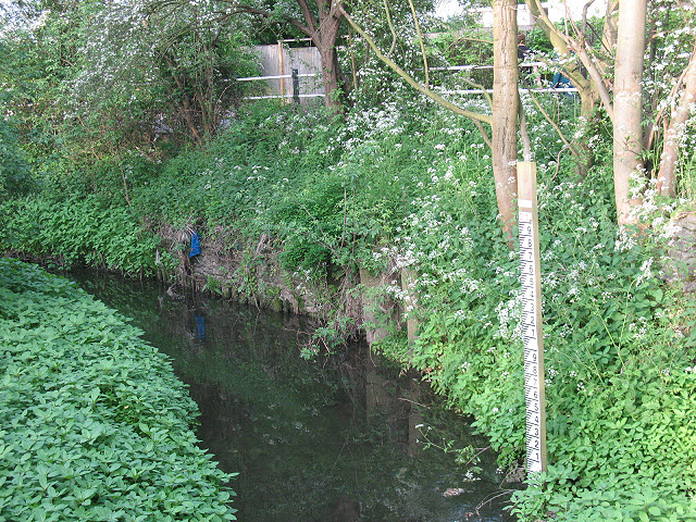Depth board on the Small River Lea, Cheshunt - geograph.org.uk - 1328483