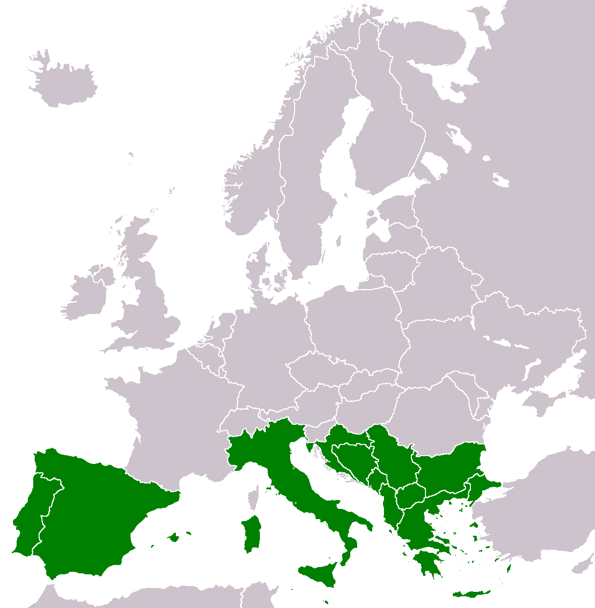 Самая южная европейская страна. Южная Европа на карте. Северная и Южная Европа. Страны Южной Европы на карте. Границы Южной Европы.