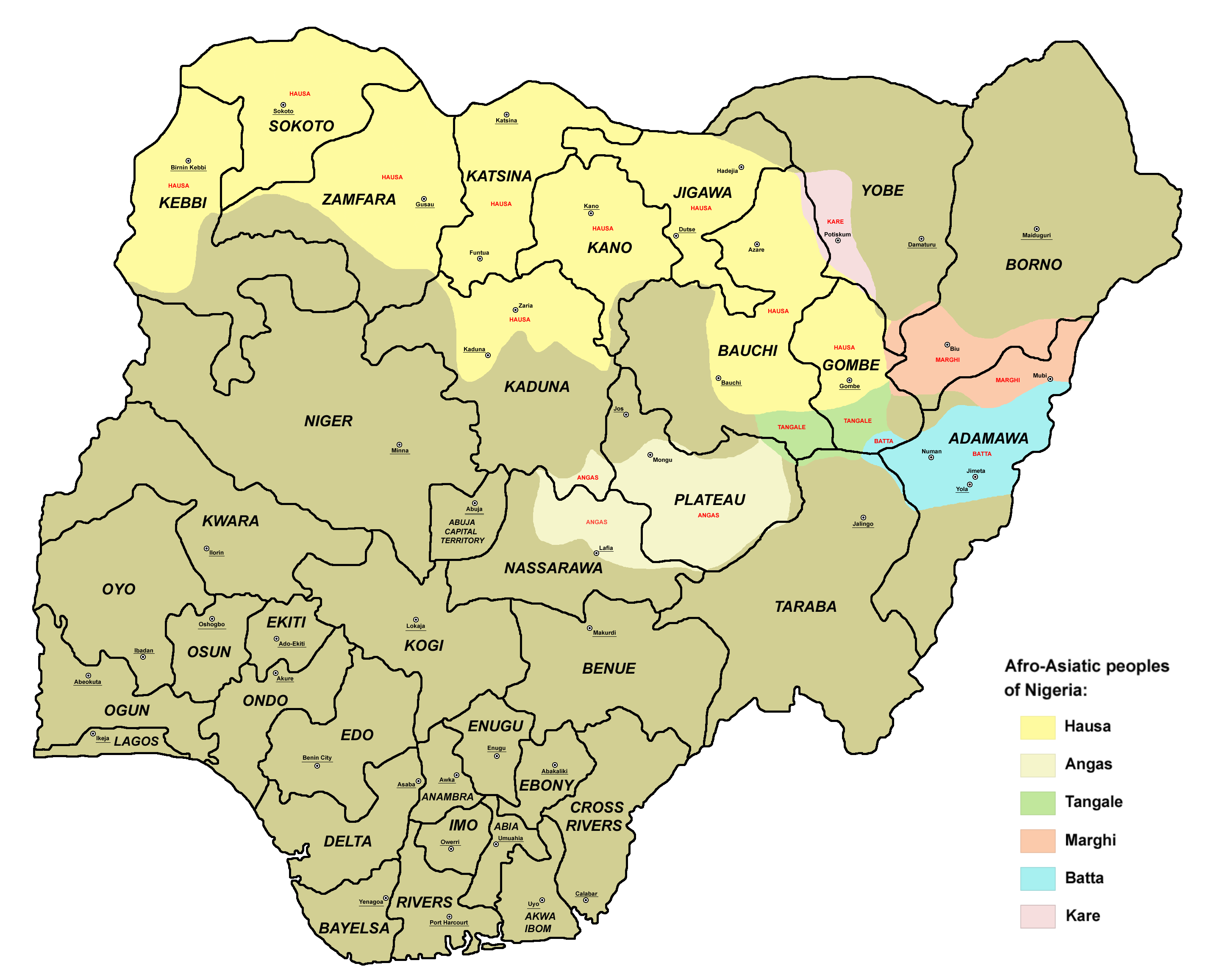 Nigerian Map With States And Capitals File:afro Asiatic Peoples Nigeria.png - Wikimedia Commons