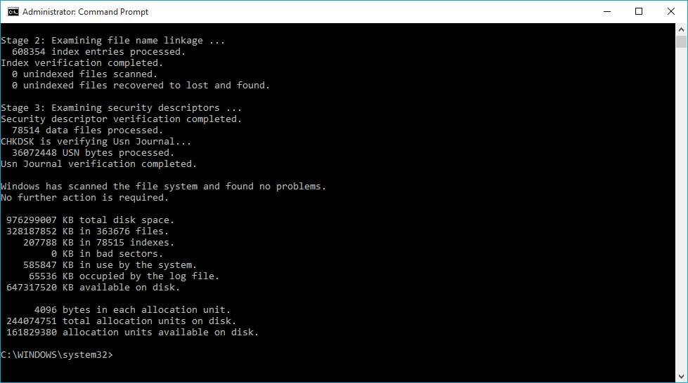 Chkdsk.exe in action on drive C: in ويندوز 10