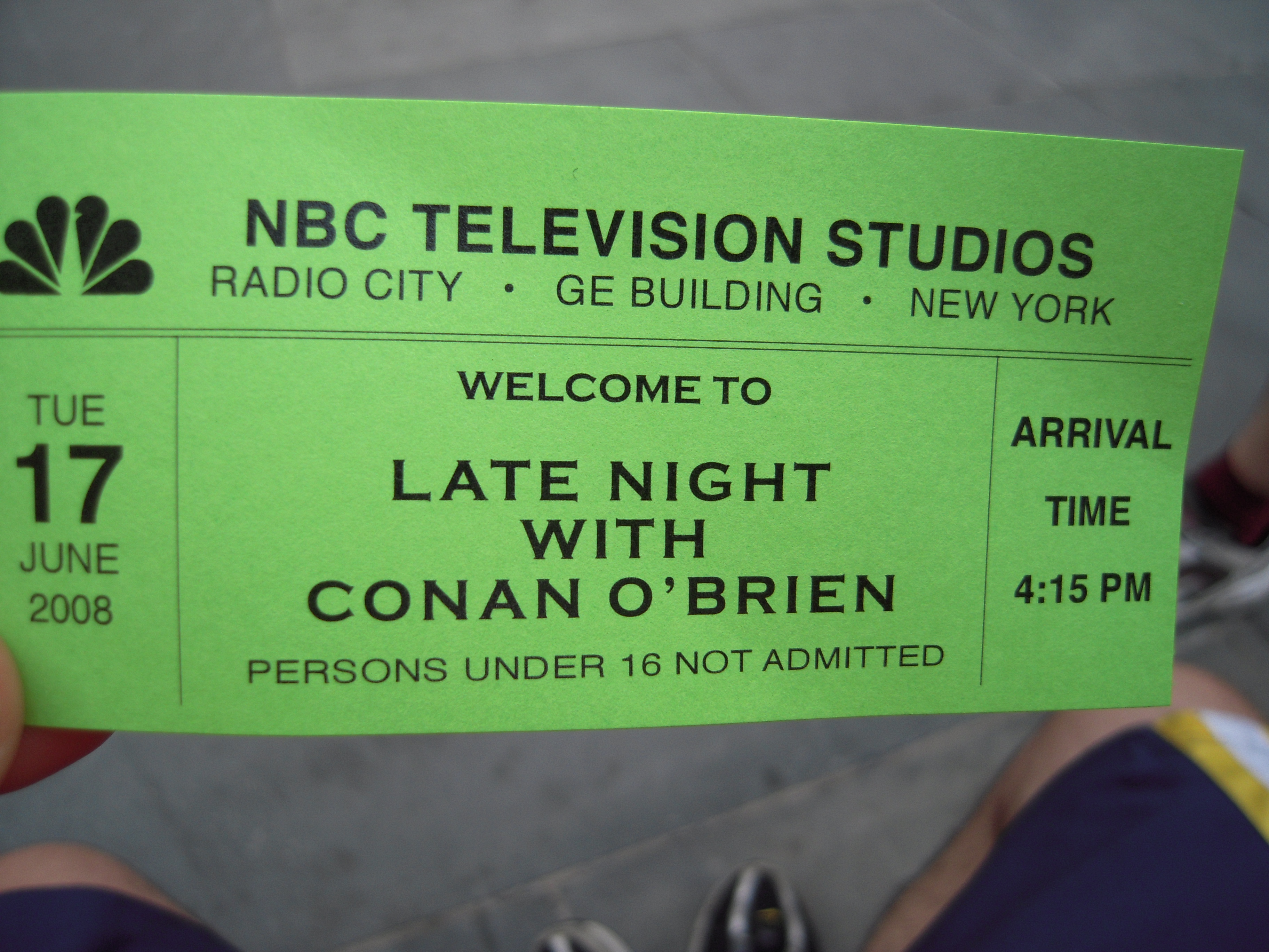 File:Late Night Conan O'Brien ticket.JPG - Wikipedia