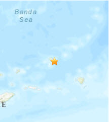 Эпицентр землетрясения на островах Барат-Дая 15 февраля 2010 года (Снимок USGS)