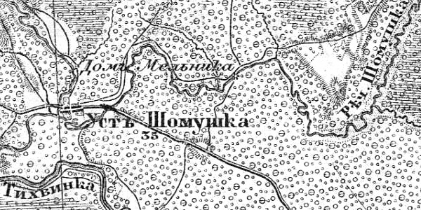 Деревня Усть-Шомушка на карте 1913 года