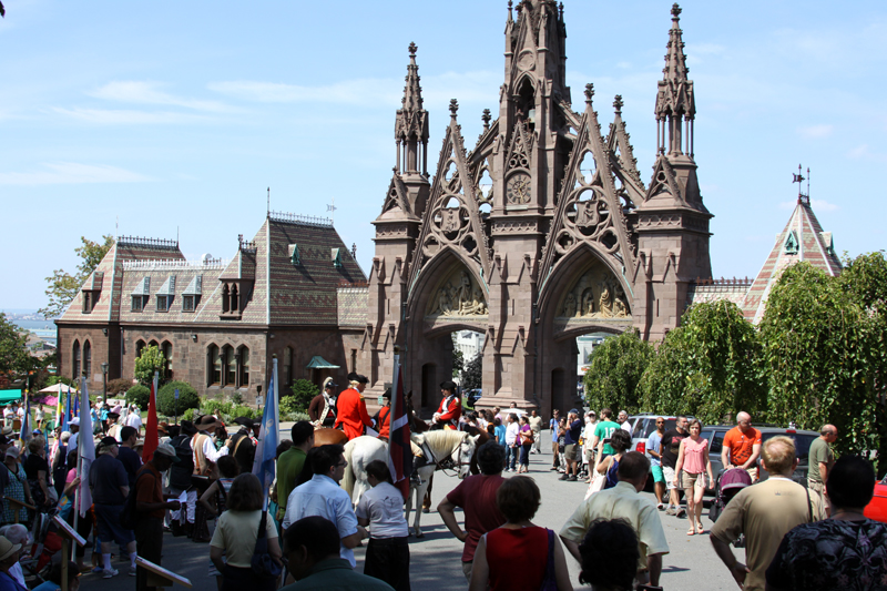 Annual Battle of Long Island commemoration inside the main Gothic Arch entrance in Green-Wood Cemetery