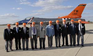 Ten original members of the 358th Fighter Group pose in front of the U.S. Air Force 122d Fighter Wing's heritage jet at their final reunion, which was hosted by the 122d Fighter Wing in Terre Haute AGB, Indiana in October 2008. The 358th FG, the "Orange Tails", was activated in January 1943. During the Second World War this unit was awarded three Distinguished Unit Citations and the Croix de Guerre. Indiana ANG member reunion 2008.jpg