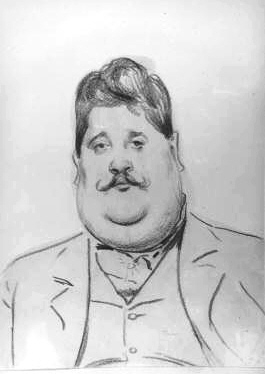 Caricature circa 1900 depicting Joseph Urban as having a double chin
