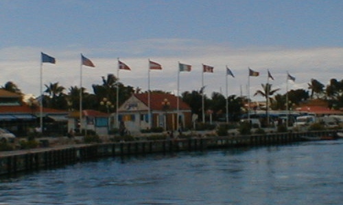 Flags flying in Marigot harbour, Saint-Martin
