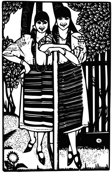 Girls in Romanian dress. Nadia Bulighin's illustration to Iorga's conferences "on the Romanian nation" (1927)