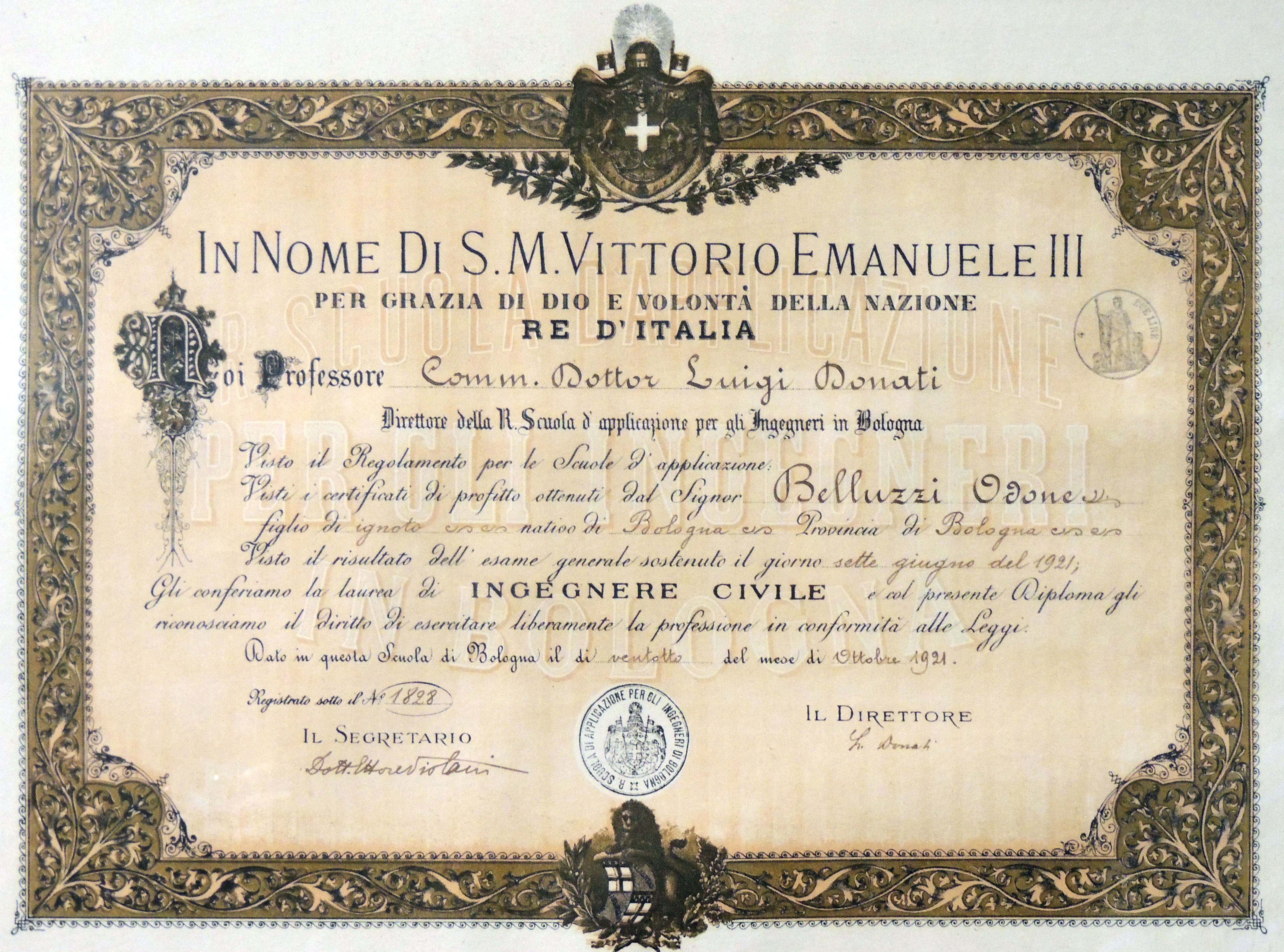 File Odone Belluzzi Diploma Di Laurea Jpg Wikimedia Commons