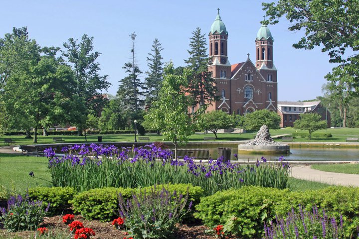File:Photo of flowers, fountain, and the Chapel Building of Saint Joseph's College Summer 2011.jpg