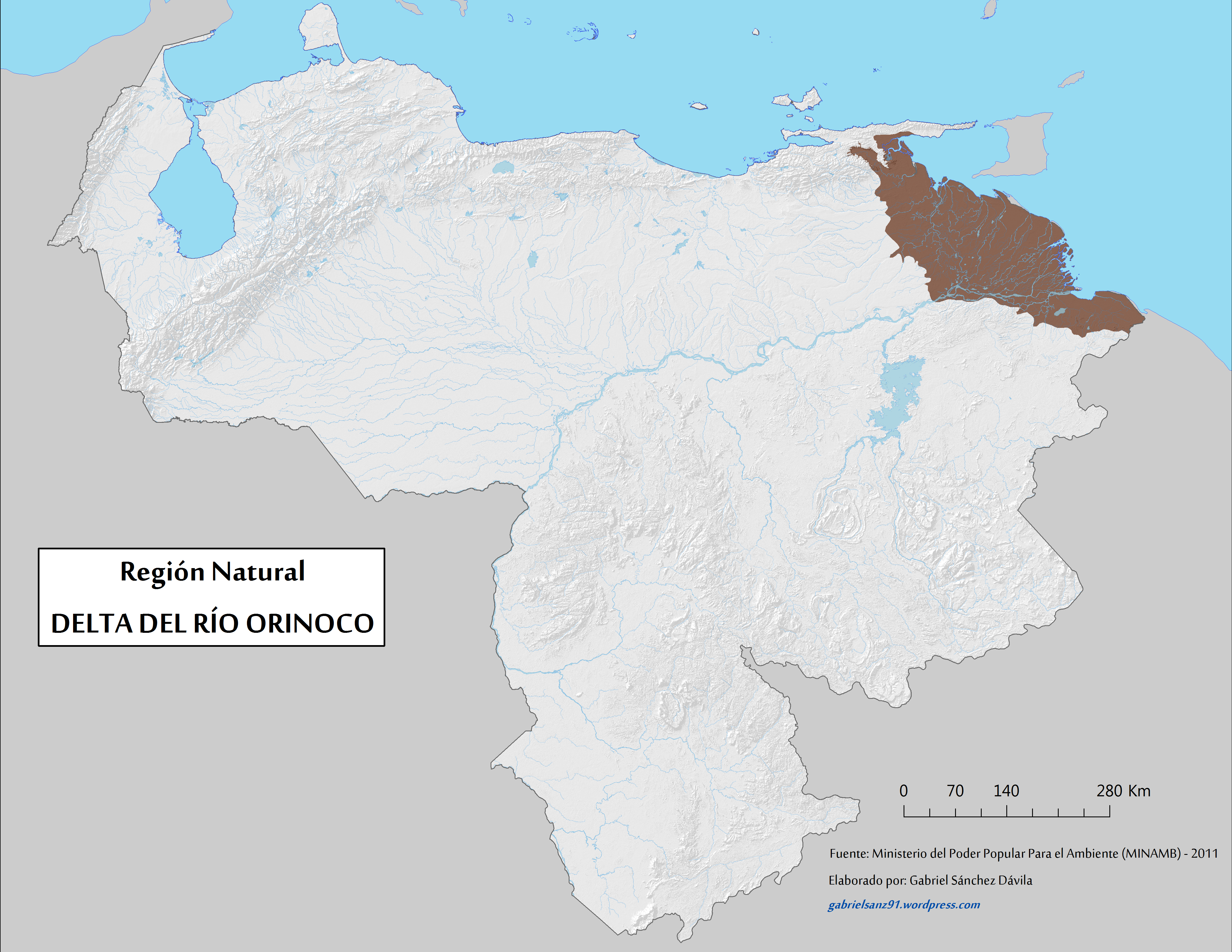 El Delta del Orinoco con subdivisiones geográcas.