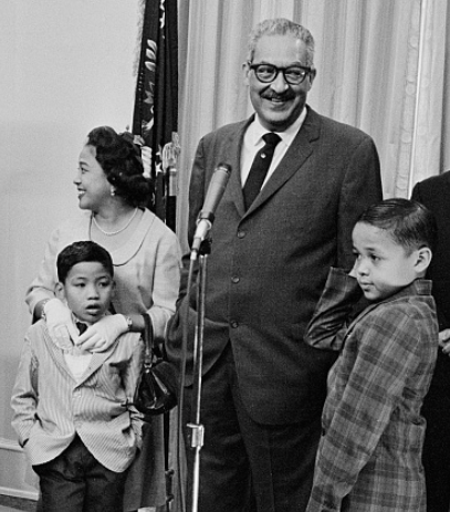 Marshall, his wife Cissy, and their children John (bottom left) and Thurgood Jr. (bottom right), 1965
