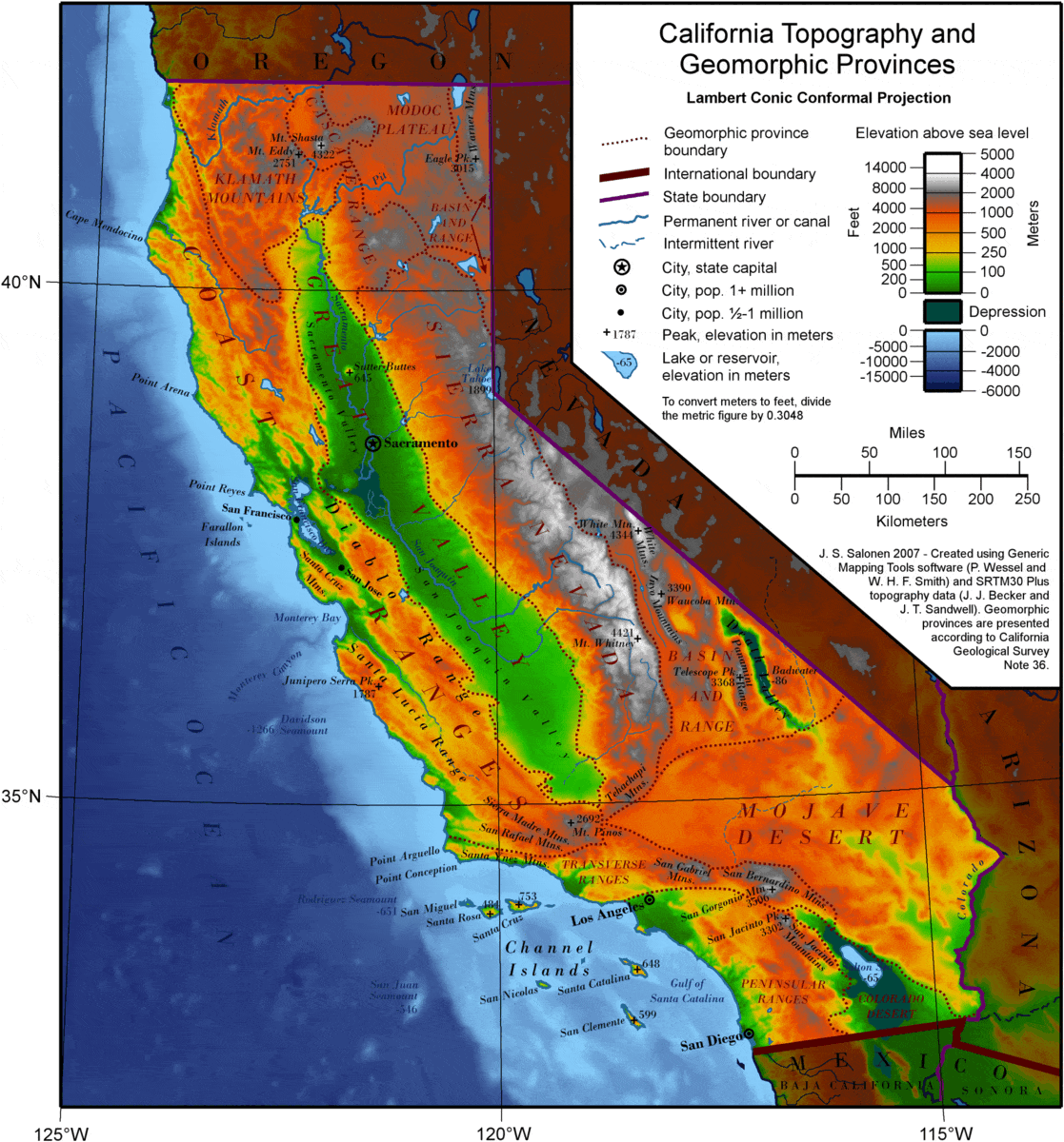 California Topography And Geomorphic 