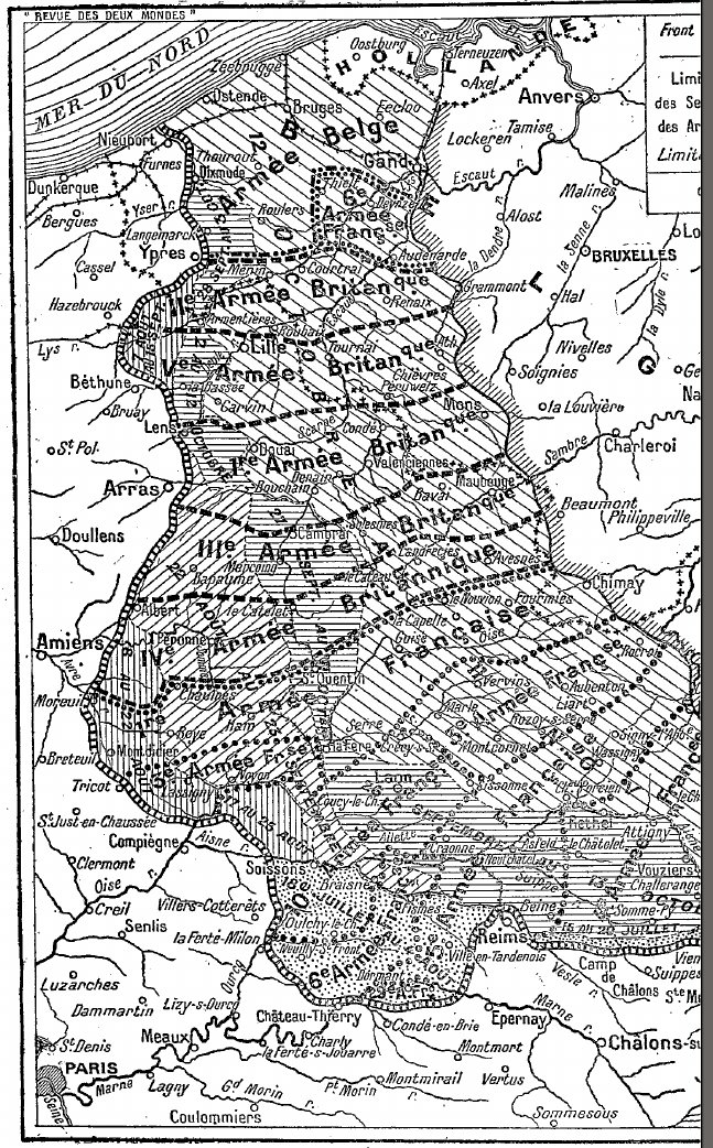 Carte des opérations et zones des armées alliées en 1918