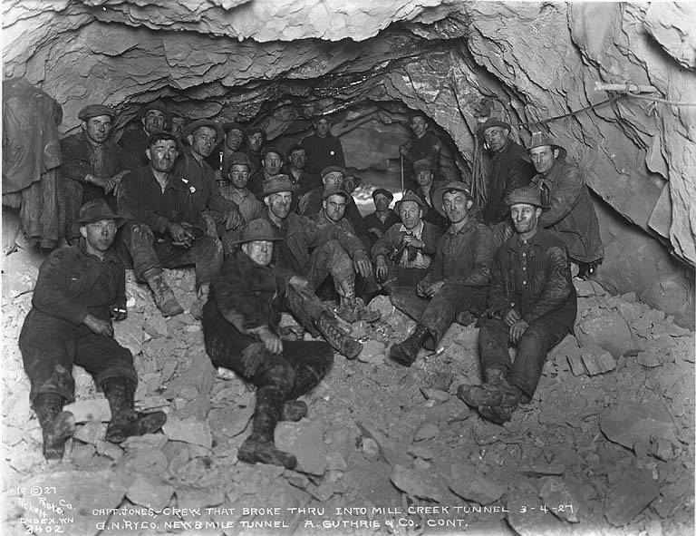 File:Crew responsible for the breakthrough between the east portal and the Mill Creek shaft, 1927 (PICKETT 448).jpg