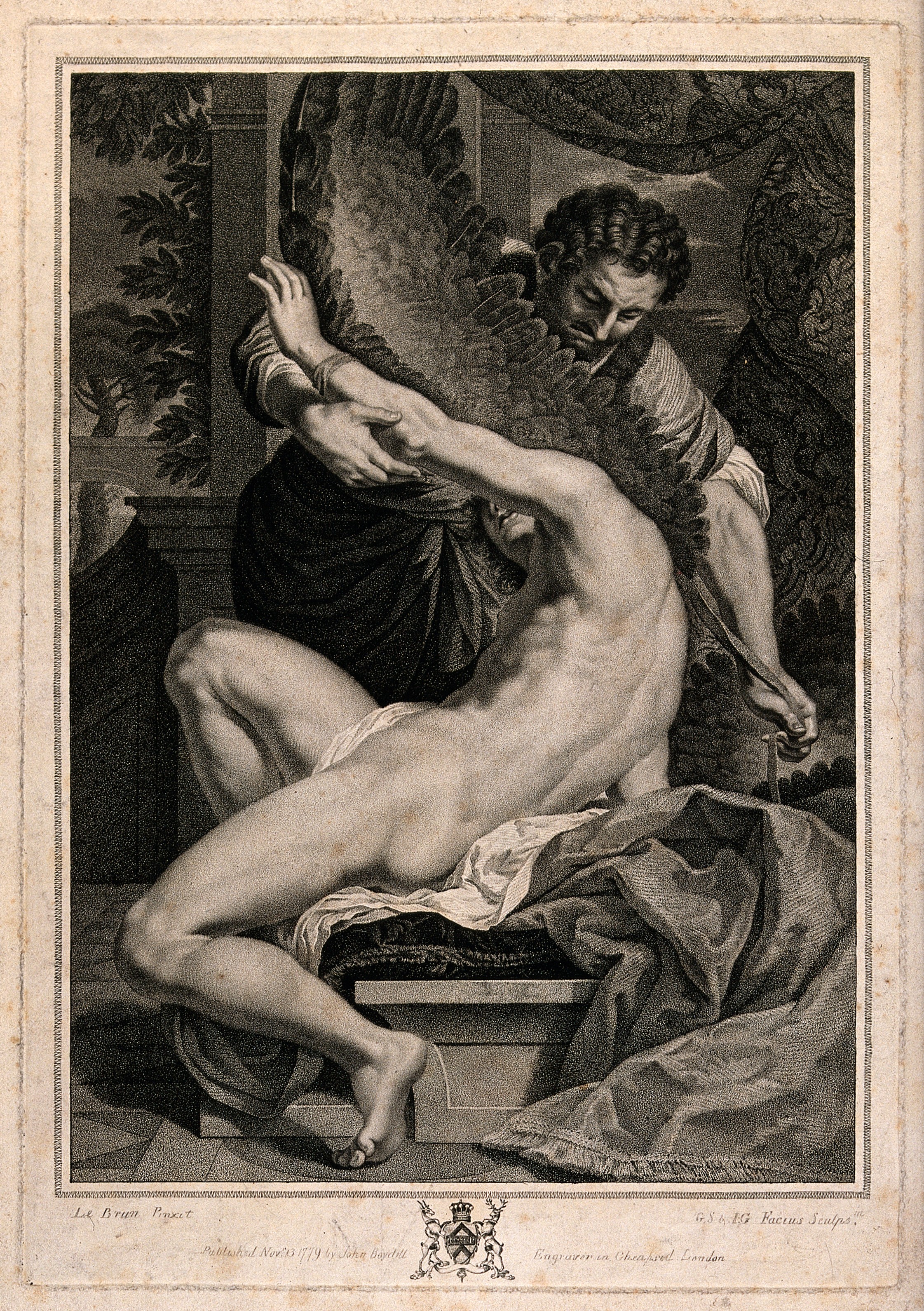 Daedalus attaching wings to the shoulders of his son Icarus.jpg. 