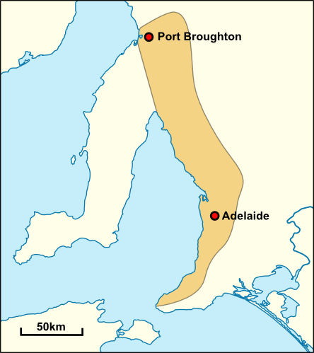 Approximate extent of Kaurna territory, based on the description by Amery (2000)