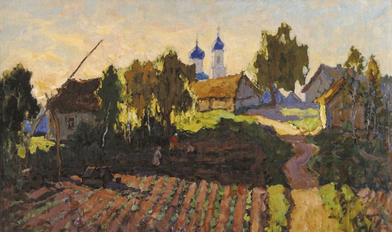 File:Konstantin Gorbatov - Village Landscape with Field and Church.jpg