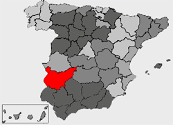 Mapa nga nagpapakita kon hain nahamutang an Probinsya han Badajoz