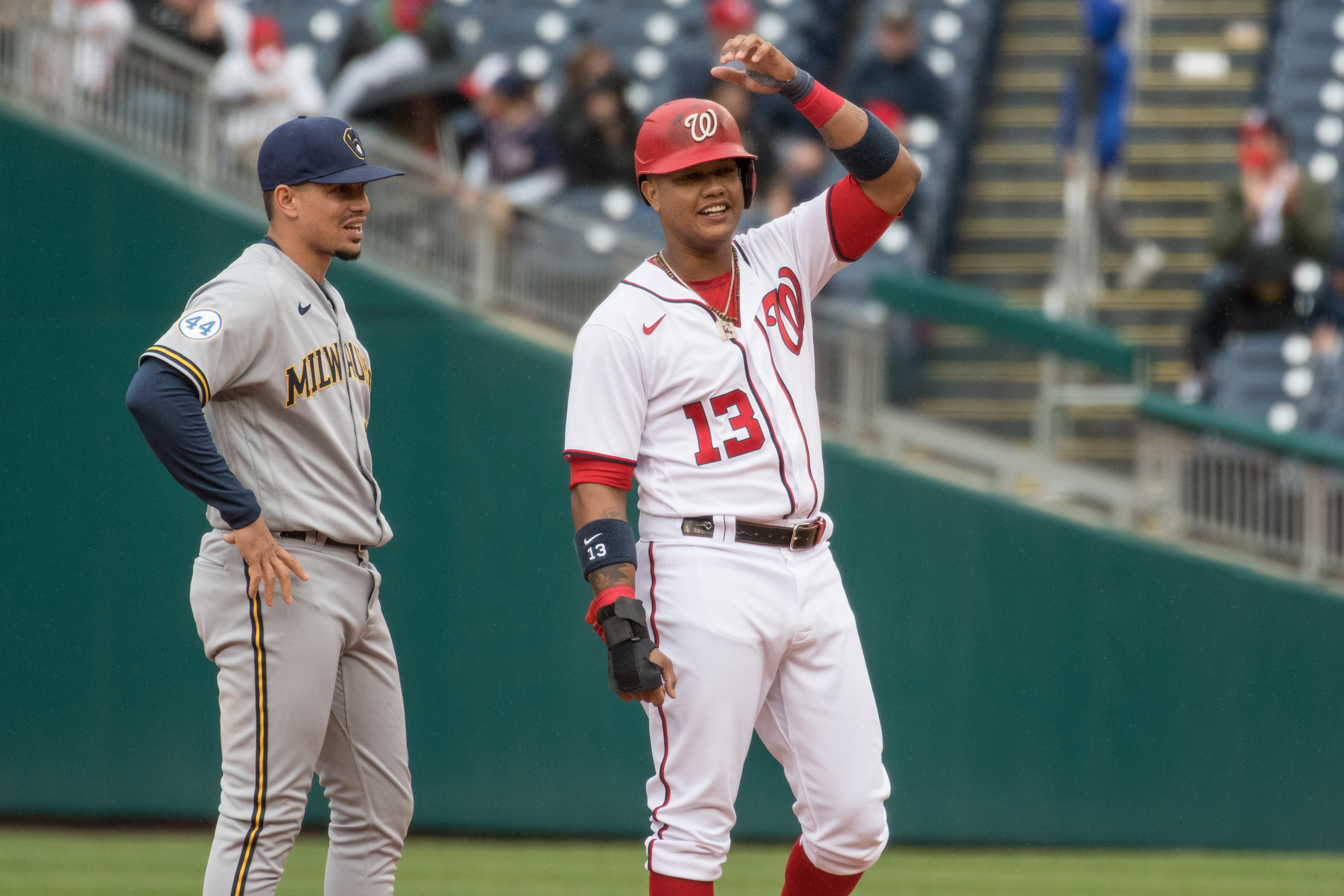 File:Starlin Castro and Willy Adames Smiling Together at Second Base from  Nationals vs. Brewers at Nationals Park, May 30th, 2021 (All-Pro Reels  Photography) (51221936038).jpg - Wikimedia Commons