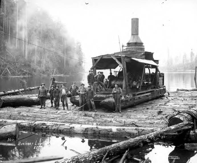 File:Donkey engine being transported on log raft, Buehner Lumber Company, Eel Lake, ca 1921 (KINSEY 2108).jpeg