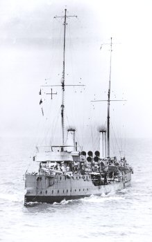 Harrier in wartime grey paint scheme HMS Harrier (1894) during WWI.jpg