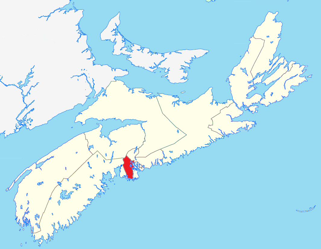 Halifax West in relation to other Nova Scotia federal electoral districts. Imagery as of 2009, boundaries modified in 2013 and anticipated to be further modified in 2023.
