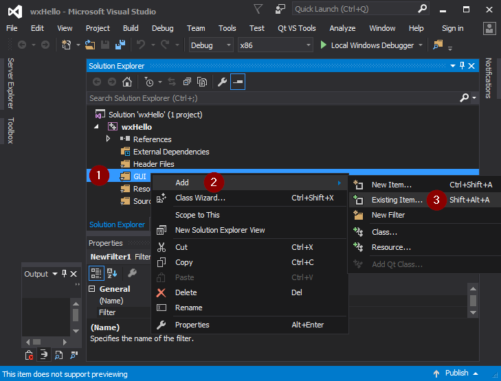 WXWIDGETS Visual Studio.