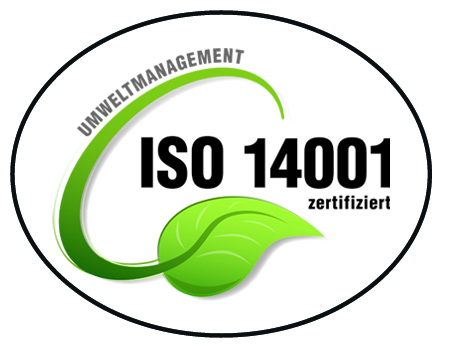 Grünes Logo mit der Kennziffer ISO 14001 für Umweltmanagement