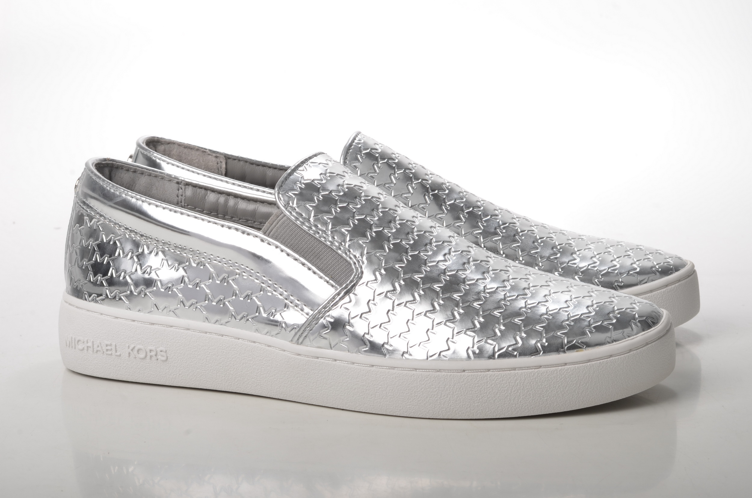 michael kors silver slip on sneakers