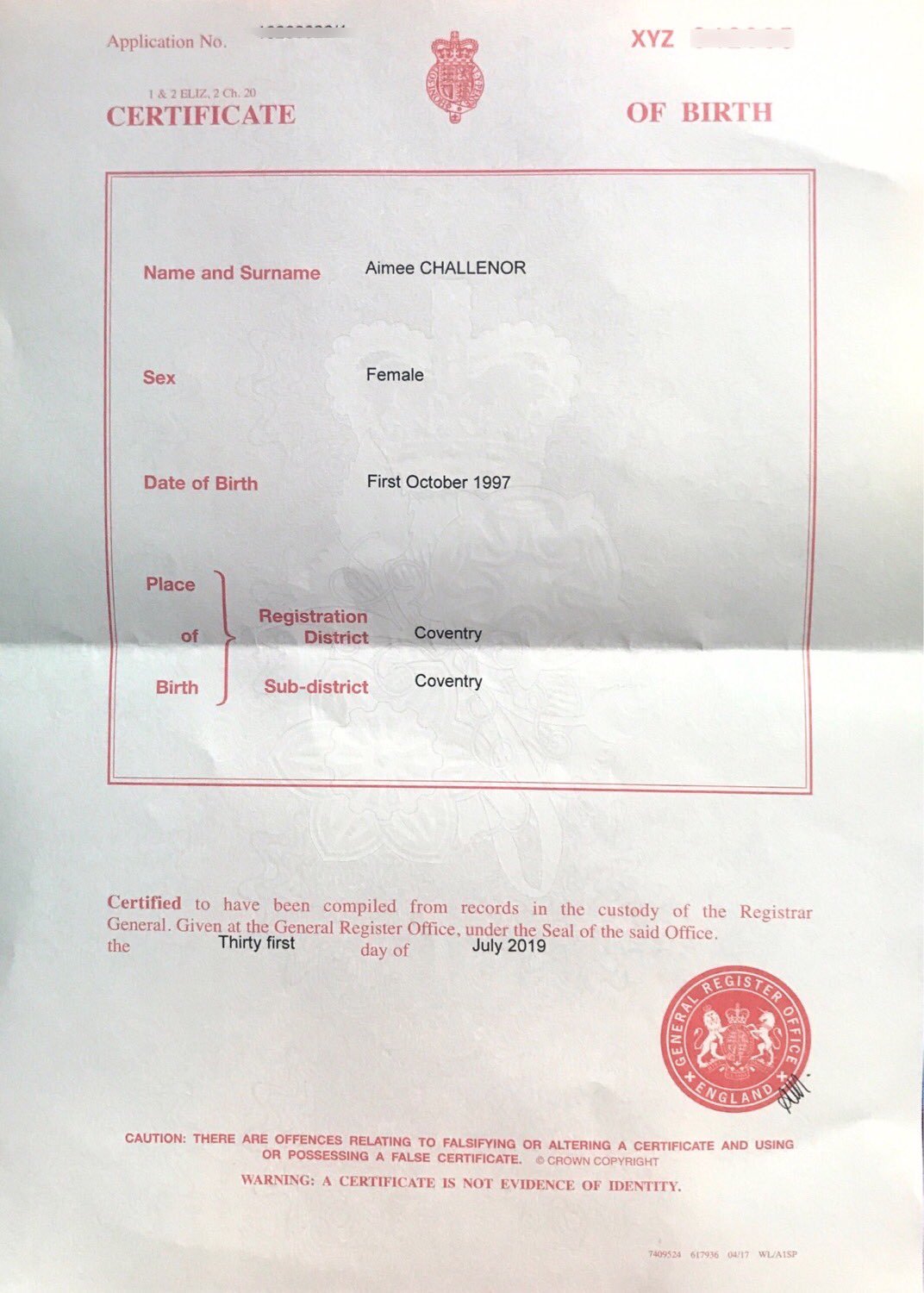 File:Aimee Challenor Short Form Birth Certificate.jpg - Wikimedia Throughout Birth Certificate Template Uk