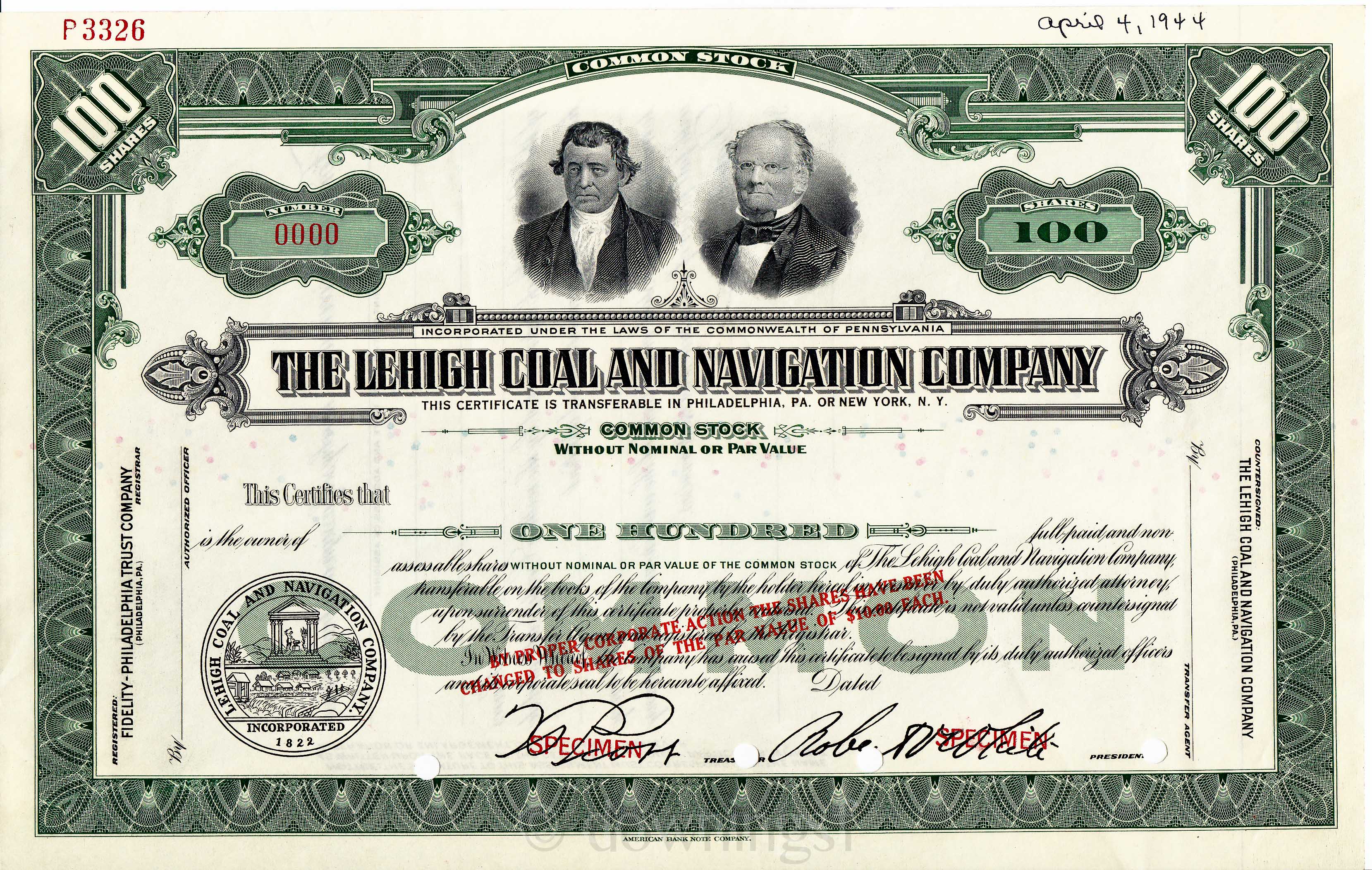 Acciones de la compañía Lehigh Coal & Navigation