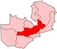 Harta provinciei Centrale în cadrul Zambiei