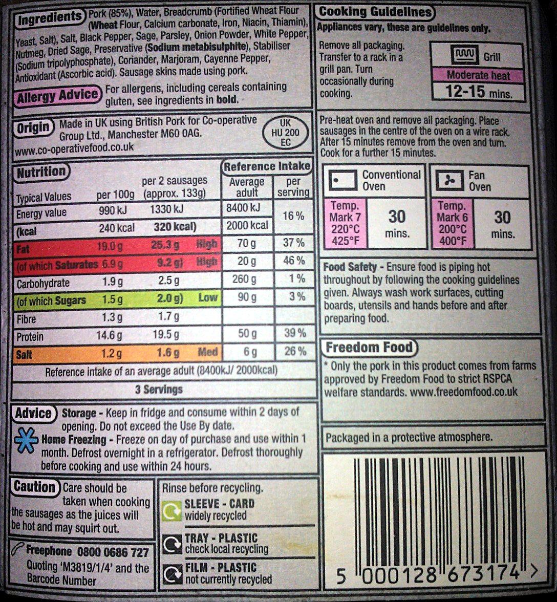 File:Food label from the Co-operative Food Sausages.jpg - Wikimedia Commons